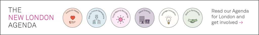 Web Banner for New London Agenda by NLA, with a call to action to read the agenda in full by clicking on the image.