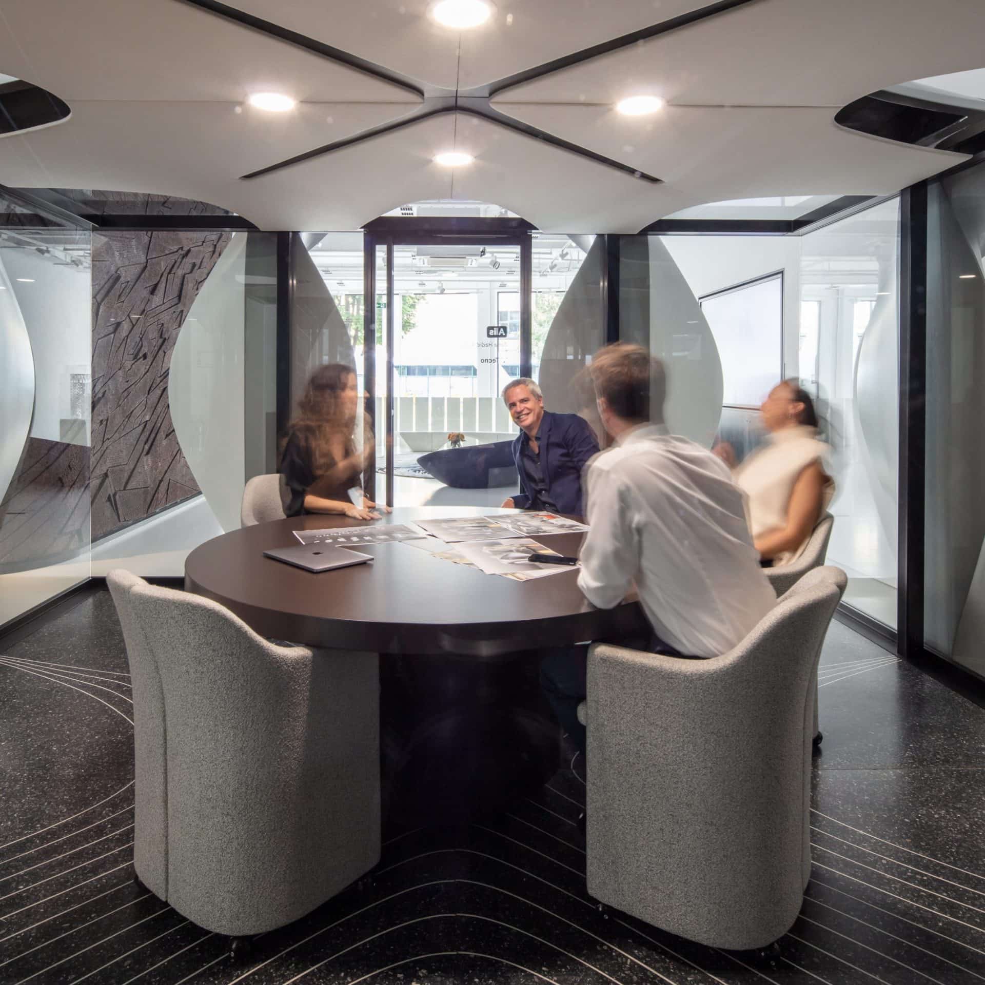 Interior view of futuristic meeting pod