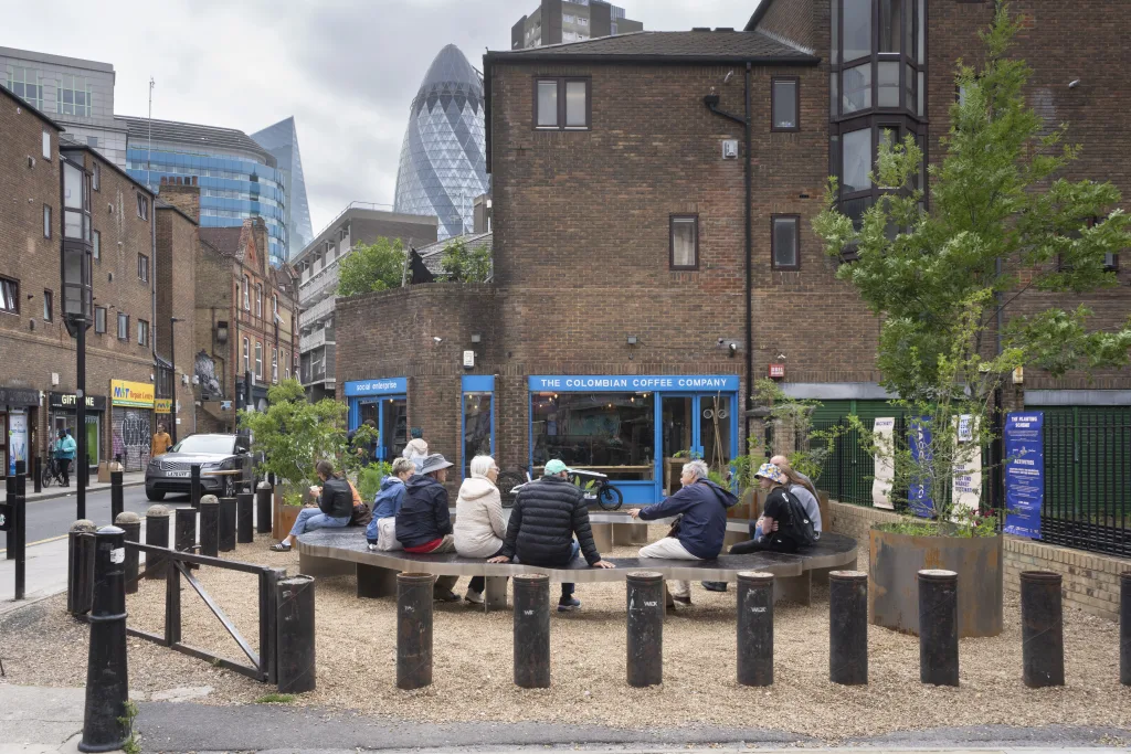 New coffee-inspired pocket park opens in Petticoat Lane, Aldgate for London Festival of Architecture 2026
